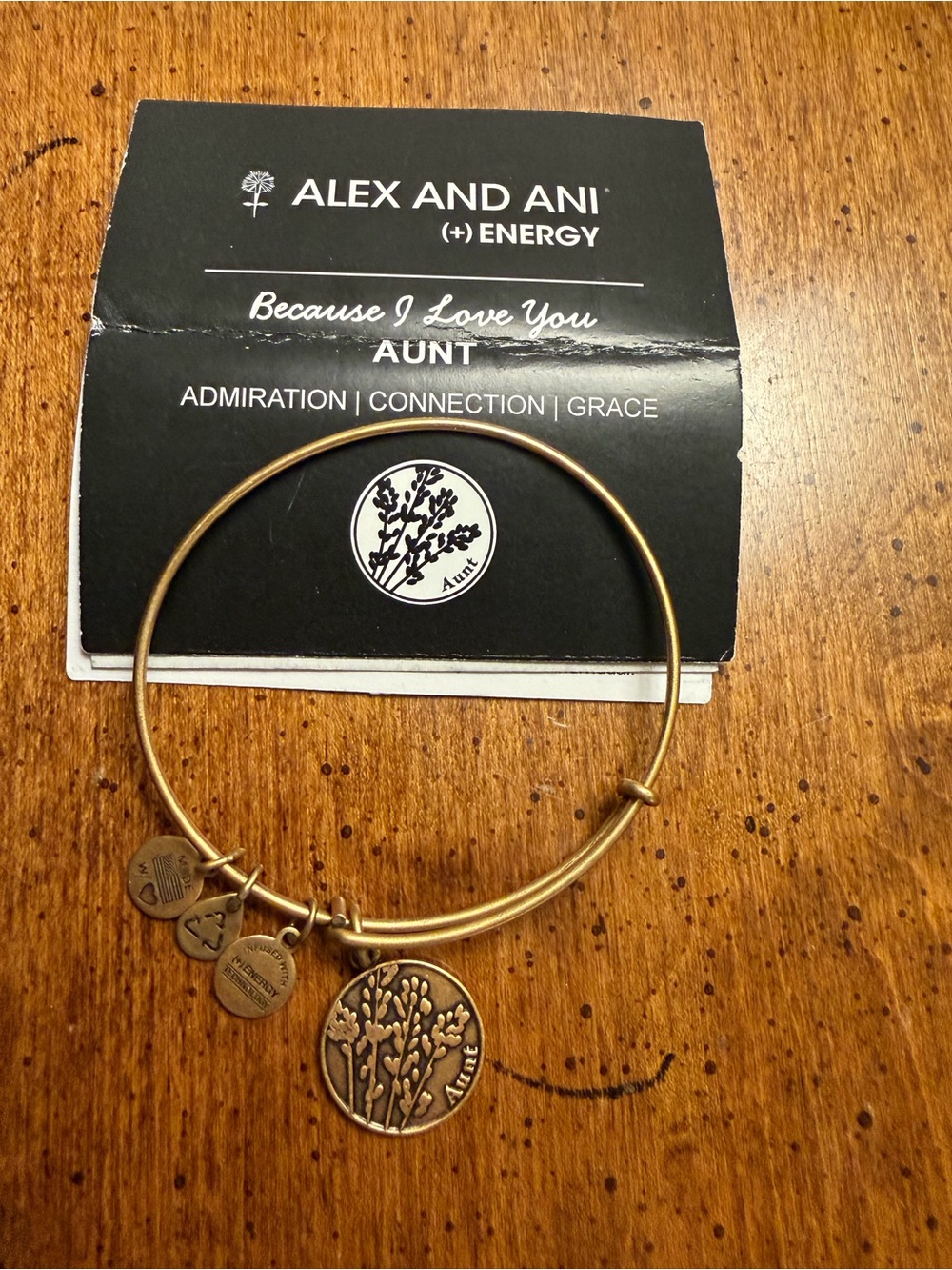 Alex and Ani Gold Tone 'Aunt' Charm Bangle Bracelet